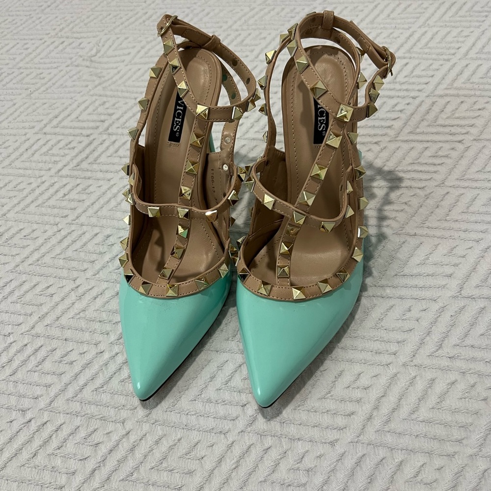 Women's VICES stilettos, lacquered, turquoise with Valenti jets, size 37